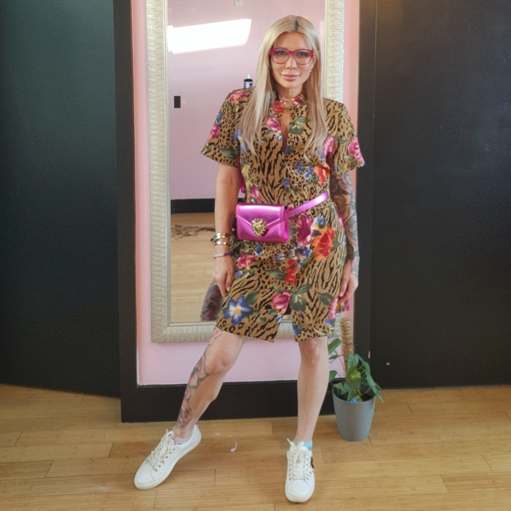 Animal print button-down shirt dress - Picture 2 of 6